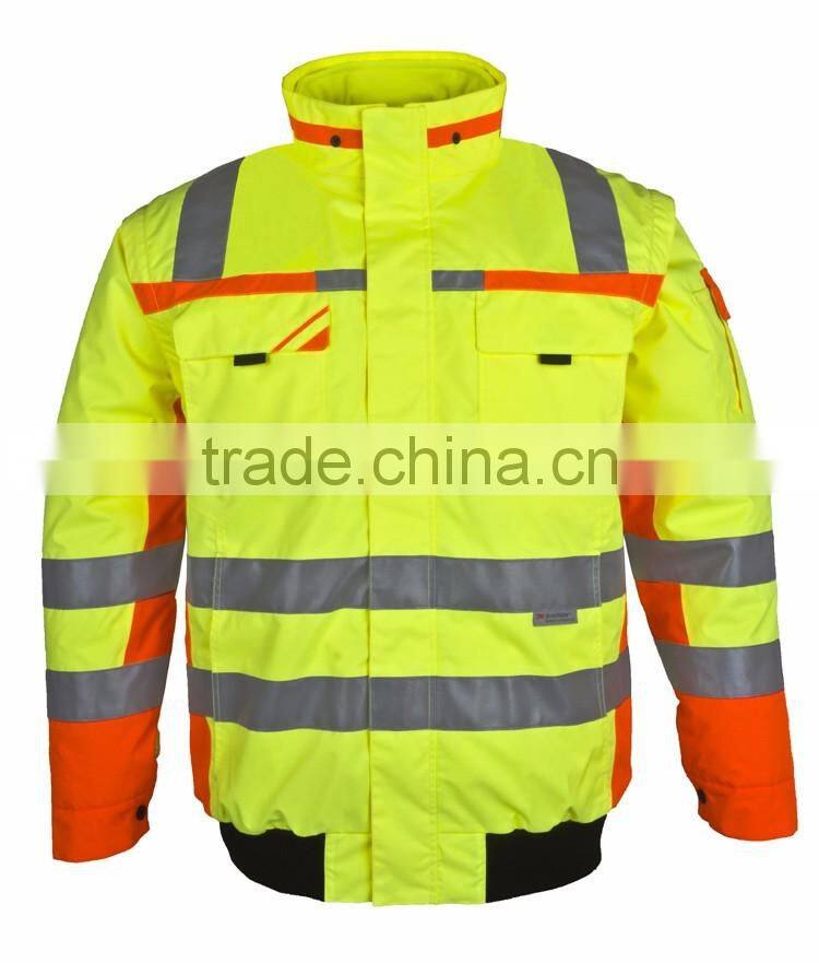 High visibility 3M 8906 waterproof pilot coat hi vis wear safety bomber jacket