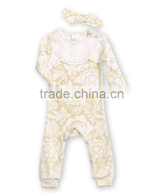 New Spring And Summer Toddler Girl Romper Printed Lace Rompers Clothing Including Headband Long Sleeve Baby Grows CS90421-57