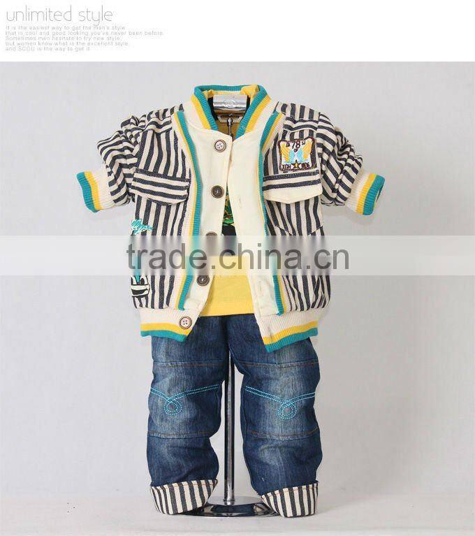 2016 New Autumn And Spring Striped Boys Clothes Set 3Pcs Outfit and T Shirt and Jeans Clothing 100% Same Like Pictures