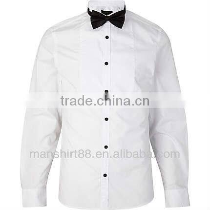 man's long sleeve white satin tuxedo shirt