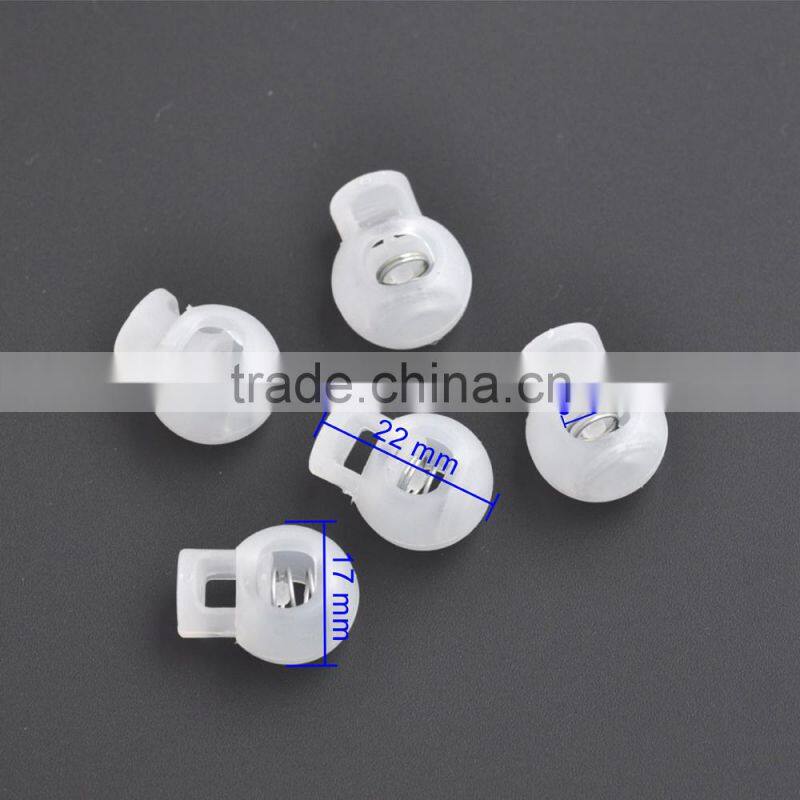 Transparent plastic round ball cord lock end toggles spring clip stoppers for 6-7mm bungee shock cord HLD/K-003