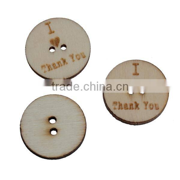Wood Sewing Buttons Scrapbooking 2 Holes Round Natural Message Pattern I Love Thank You "
