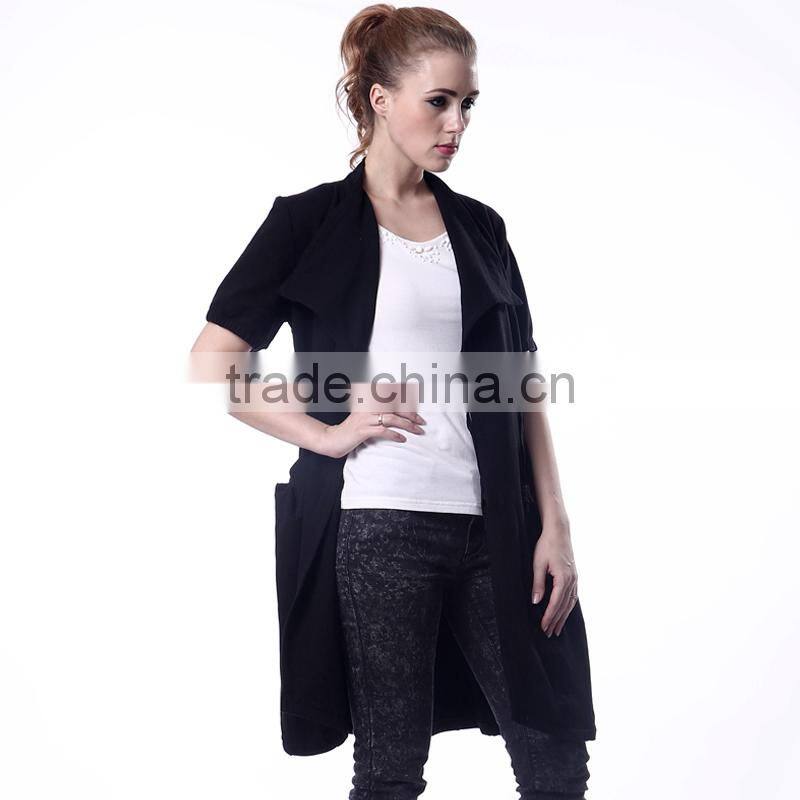 Spring Women's Casual Trench Coat Solid long sleeves Turn-down Collar Outerwear Open Stitch Thin Loose Coat