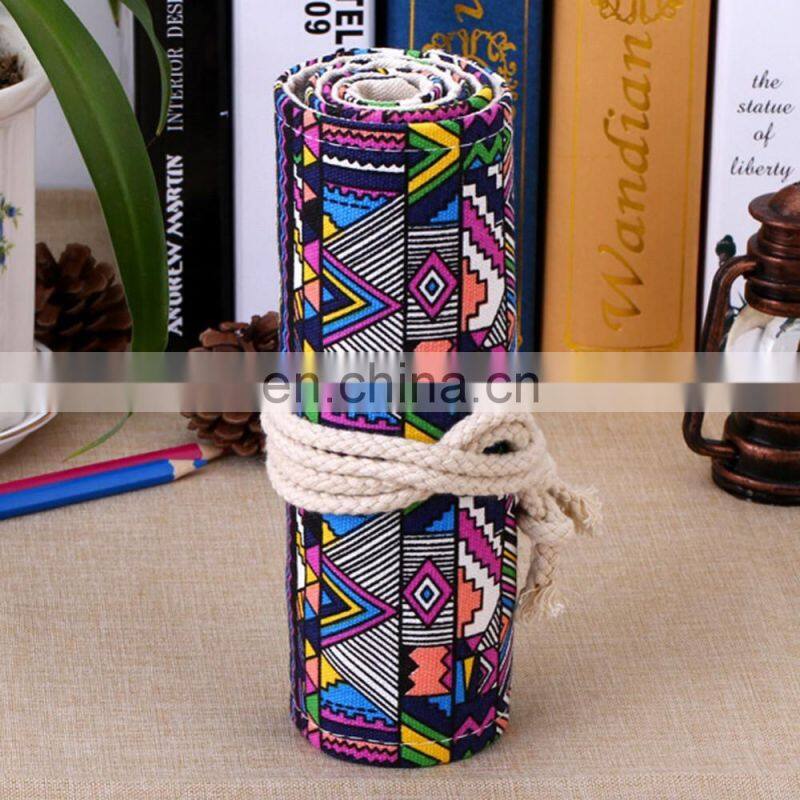 Vintage Canvas Ethnic Pencil Pouch Rolling Pencil Case