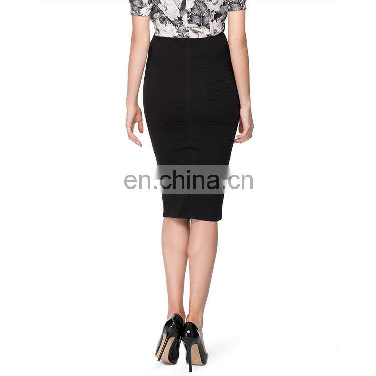 Black Knee Length Fitted Mature Women Skirt