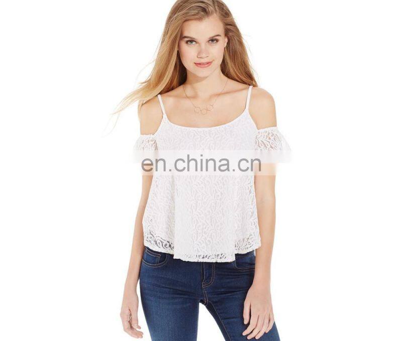Special stylish OEM service strap lace crochet off shoulder women tank top