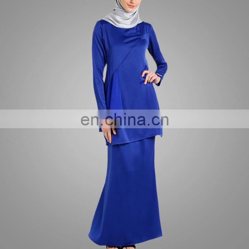 2017 Simple Style Long Sleeve Fashion Baju Kurung Pelum Elegant Cosy Navy Blue Baju Kebaya Malaysia New Design Abaya