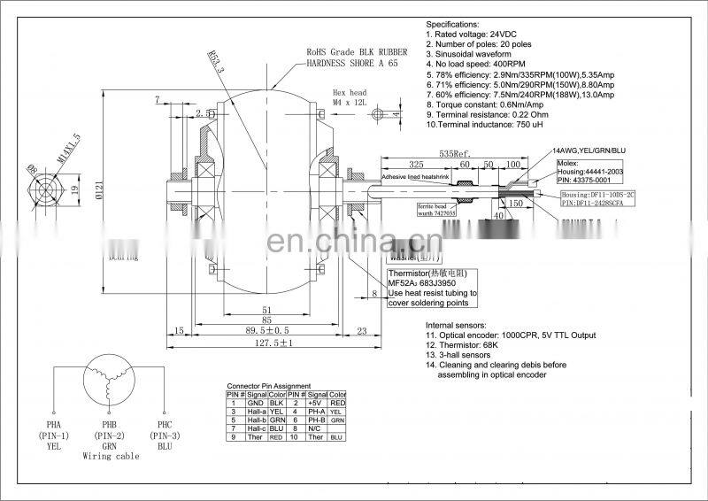 High torque 4.5inch 24V 36V 48V robot hub motor wheel with 1024 optical encoder