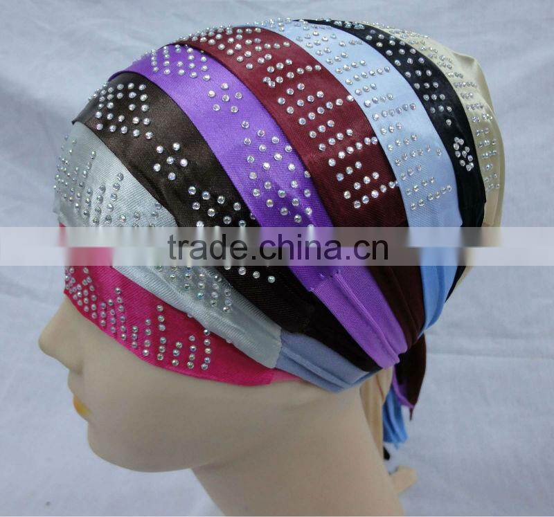 U068 HOT BEADED SATIN MUSLIM UNDERSCARFS/ISLAMIC INNER CAP