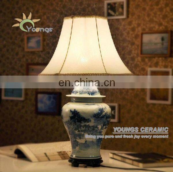 Antique blue and white porcelain ceramic table lamp for hotel made in jingdezhen
