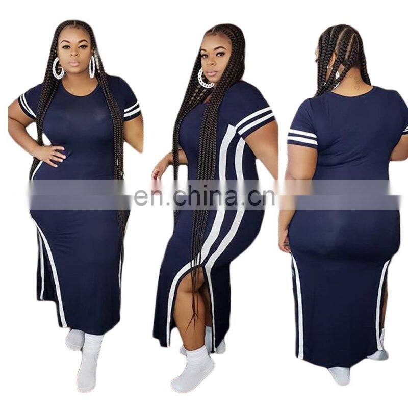 custom Plus Size Dress Skirts ladies dresses summer short sleeve Side split maxi solid bodycon dress women plus size clothes