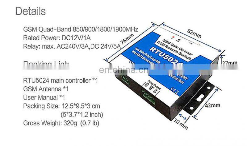 RTU5024 GSM Gate Opener 2G 3G 4G Relay Wireless Door Opener Access Controller By Free Call
