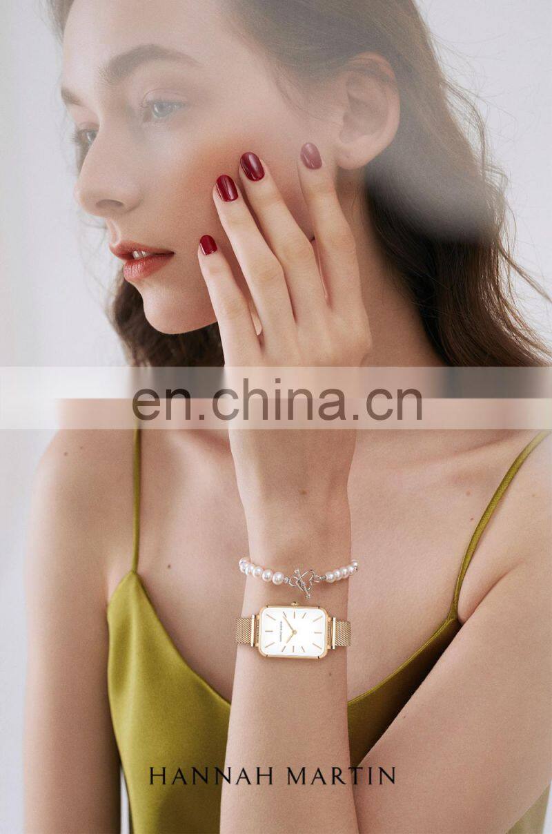 Hannah Martin 1241 Luxury Ladies Bracelet Quartz Watch Ultrathin Simple Japanese Movement Stainless Steel Mesh Belt Watches