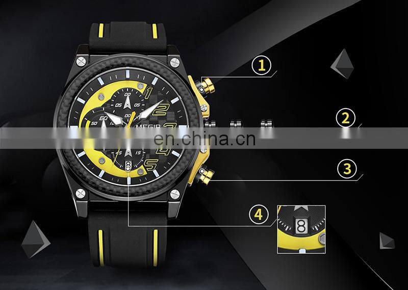 Megir 2051 Luxury Brand Silicone Strap Quartz Men Sport Watch High Quality Big Dials Megir Military Brand Quartz Watch