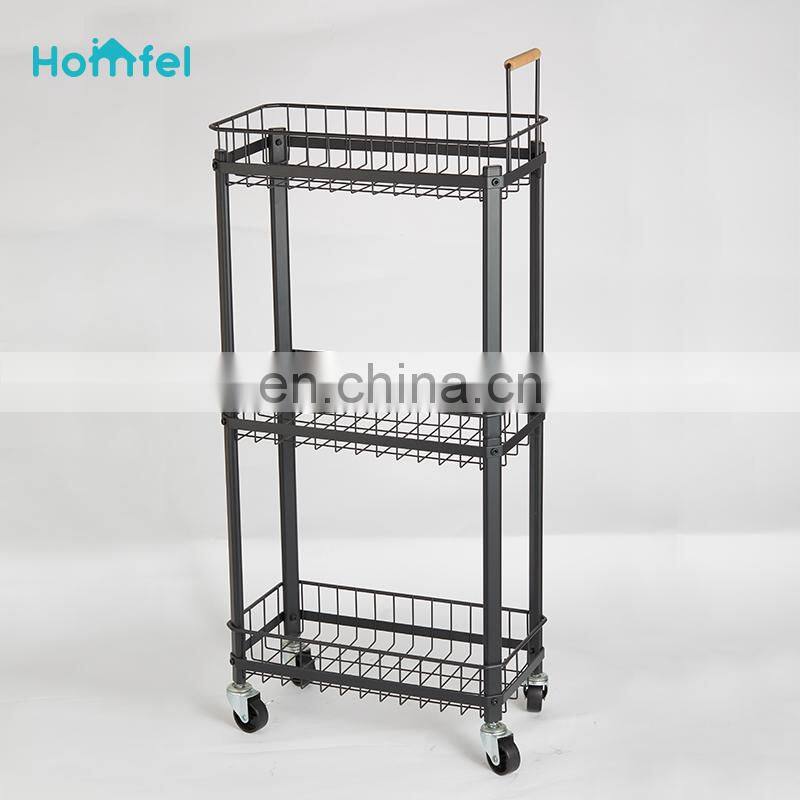 3 Tier Rolling Utility Cart with Wheels Multifunctional Metal Storage Cart Organizer Adjustable Trolley Cart with Handle