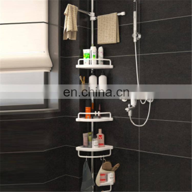 4 layer tension pole shower corner rack metal bathroom corner shelf telescopic shower caddy stand with towel rod