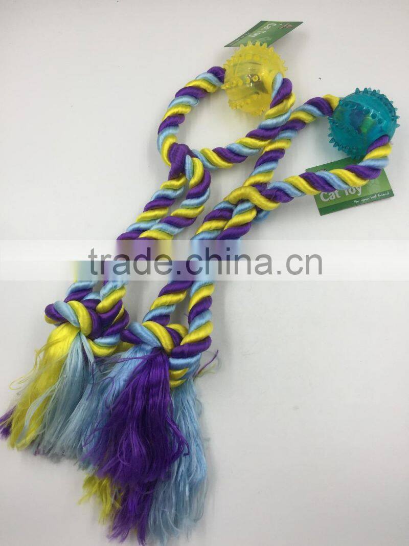 Pet product cotton rope rubber ball toy for dog