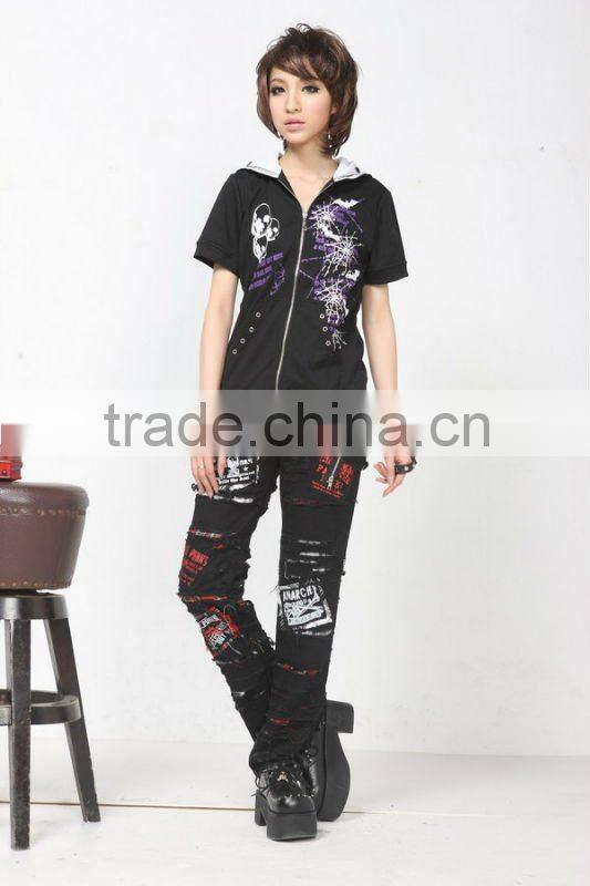 GLP Striped Cat Ear Hoody & Detachable Armwarmers Small Goth Punk Emo Black/Red 71131