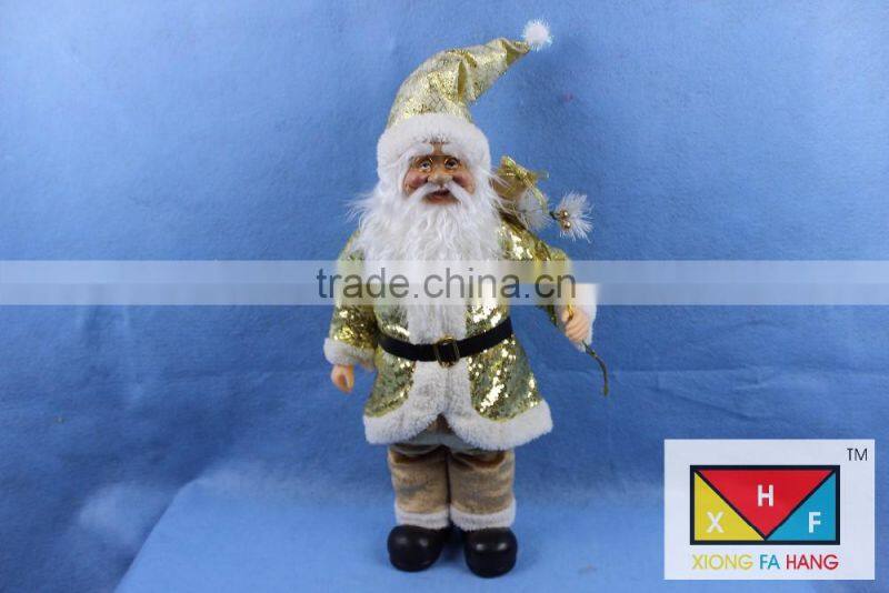 Natural Country Brown Standing Santa Claus Christmas Figure with Sled and Gift Bag