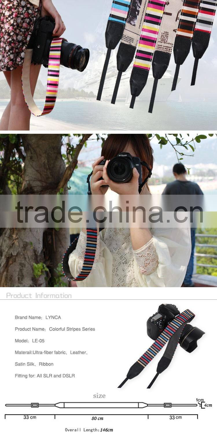 Leather Camera Strap Shoulder Neck Striped Grey pink blue Black For DSLR LE-03