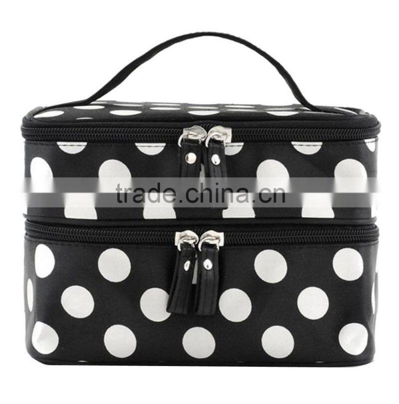 Double Two Layers Makeup Case With Mirror Cosmetic Holder With Zipper