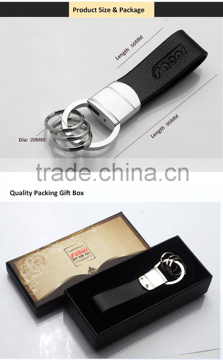 Custom Engraved Logo Three Rings Leather Keyring