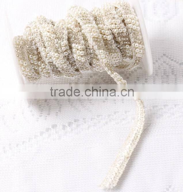 Handmade sew on lace beaded trim for wedding dress decoration