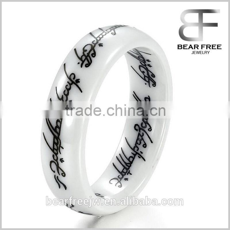 6MM Men's White Ceramic Carbide The Lords Of The Rings Fashion Finger Ring vintage Lettering Scripture Band
