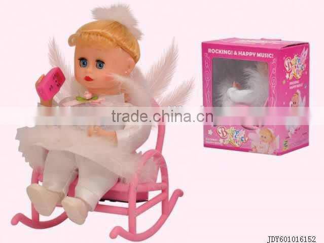 Hot sale electric lovely angel baby doll with rocking chair & phone musical toy