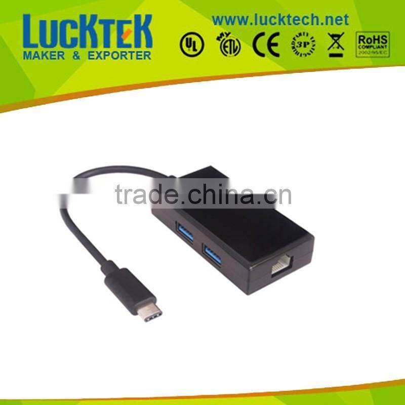 USB 3.1 Type C to RJ45 Ethernet Adapter Cable with USB3.0 Hubs, New!