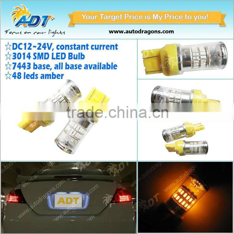 T20 48W W21W / 7443 SMD LED Light Bulbs Brake/Signal Lamp Amber