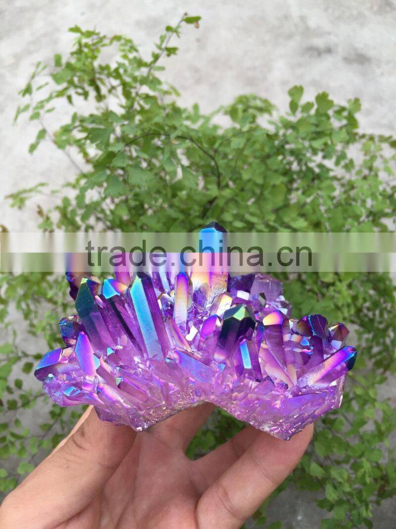 Purple rough crystal stone electroplating Titanium Coating Crystal Cluster Rainbows