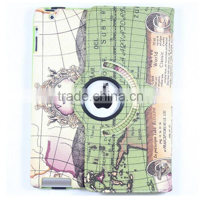 2016 hot selling leather cover for iPad smart case map