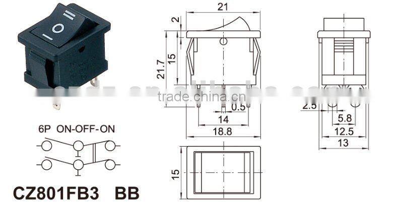 6p on-off-on cherry rocker switch,air conditioner cooling fan switch