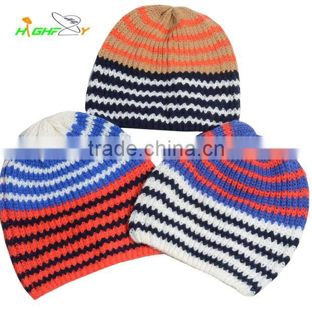 promation/quality striped kniting Bobble Hat/Custom Beanie Hat/wool and acrylic blend fabric for Pom Beanie/ski cap for woman
