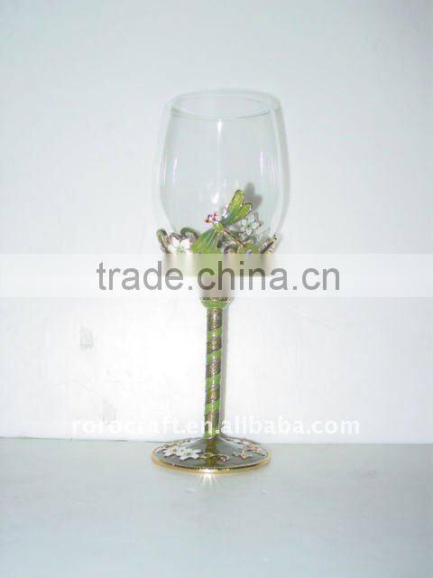 pewter design , enamel color decorative crystal wine glass