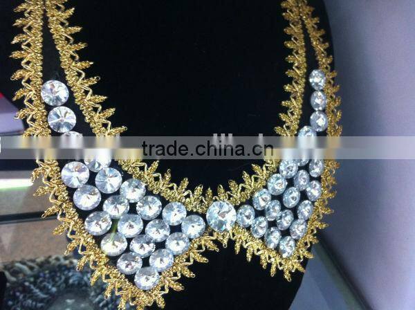 New fashion hotfix rhinestone bead neck applique
