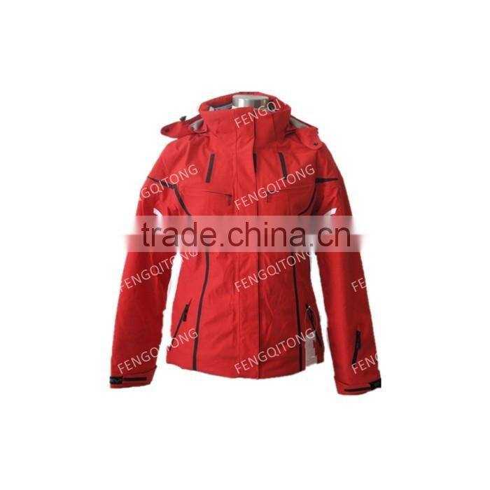 Windproof waterproof women's red 100%nylon ski jacket
