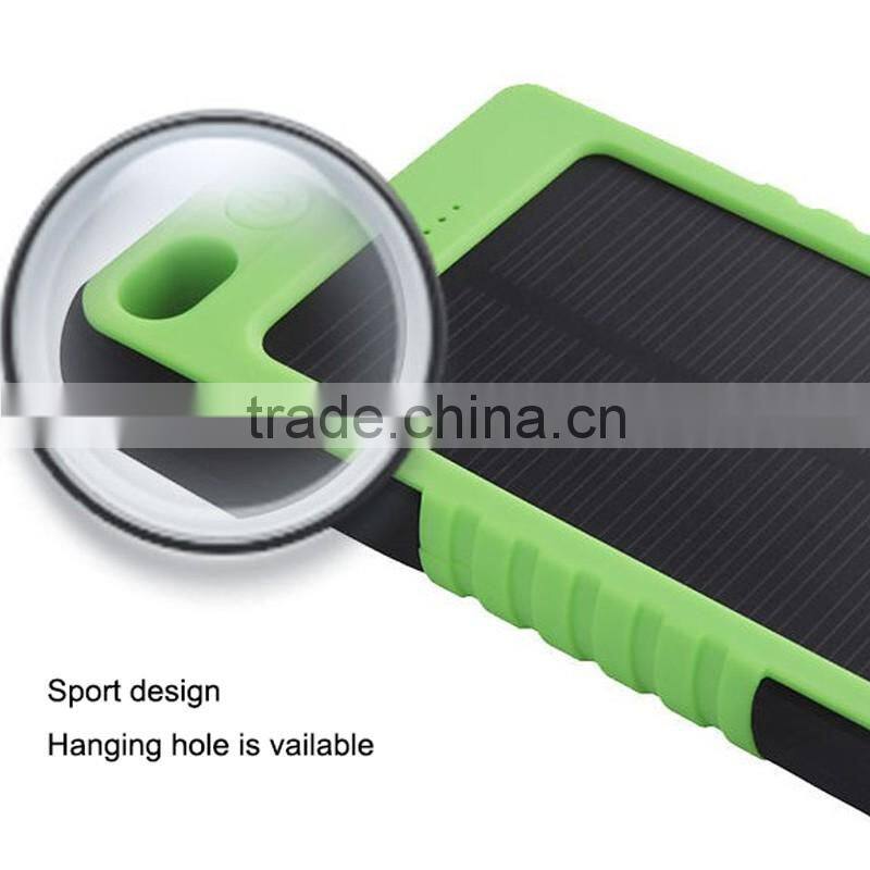 Water proof solar power power bank 8000mah with Hanging hole and super led light