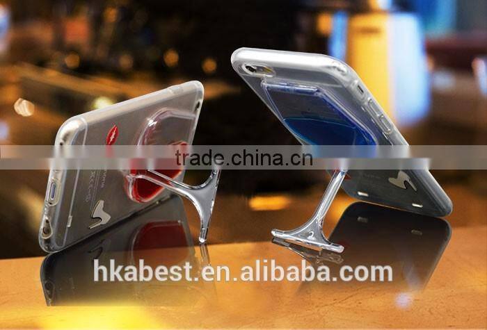 3D liquid wine glass with stand phone case for iphone