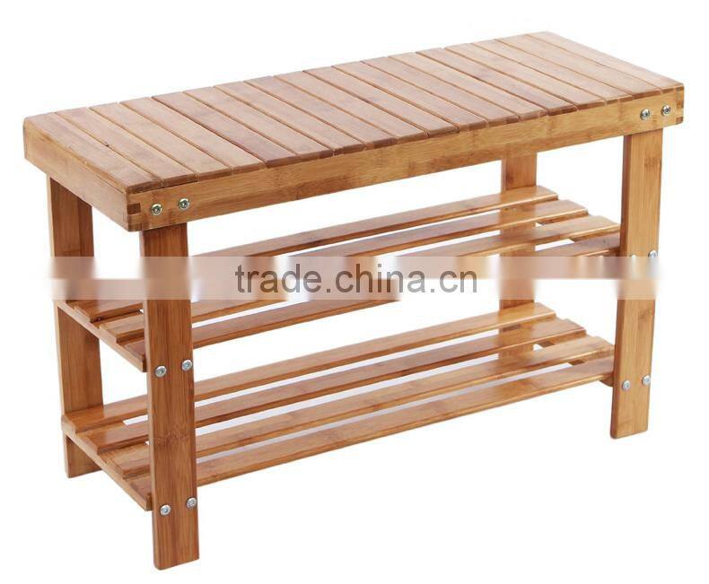 Factory Natural Bamboo Shoe Bench 2-Tier Shoe Storage Racks Shelf Organizer