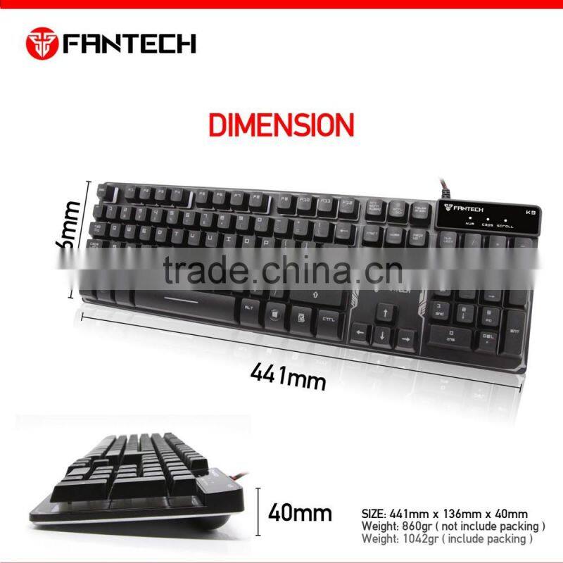 High quality Brand FANTECH K9 ABS Colorful LED Backlit Wired USB Gaming Keyboard for mechanical keyboard