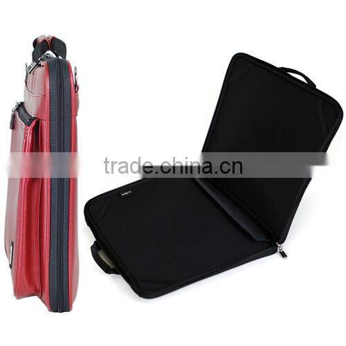OEM Factory 11.6 Inch Hot Selling Red Leather Laptop Bag with Accessories Pouch