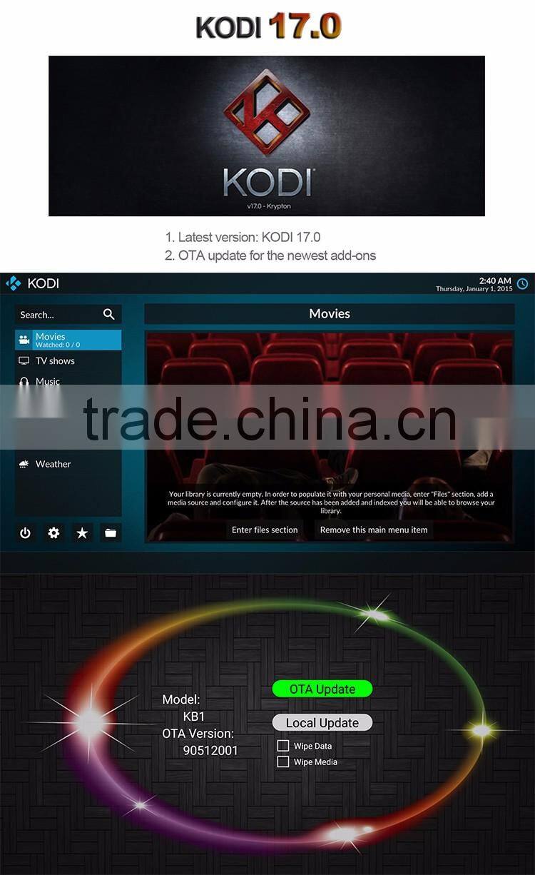 Yoka TV dual frequency wifi S905X quad core CPU penta core gpu on the top box