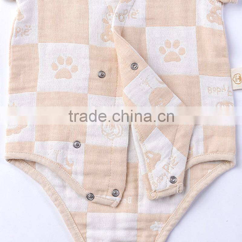 GOTS organic cotton baby clothes short sleeve gauze knitted newborn baby Jumpsuit for summer