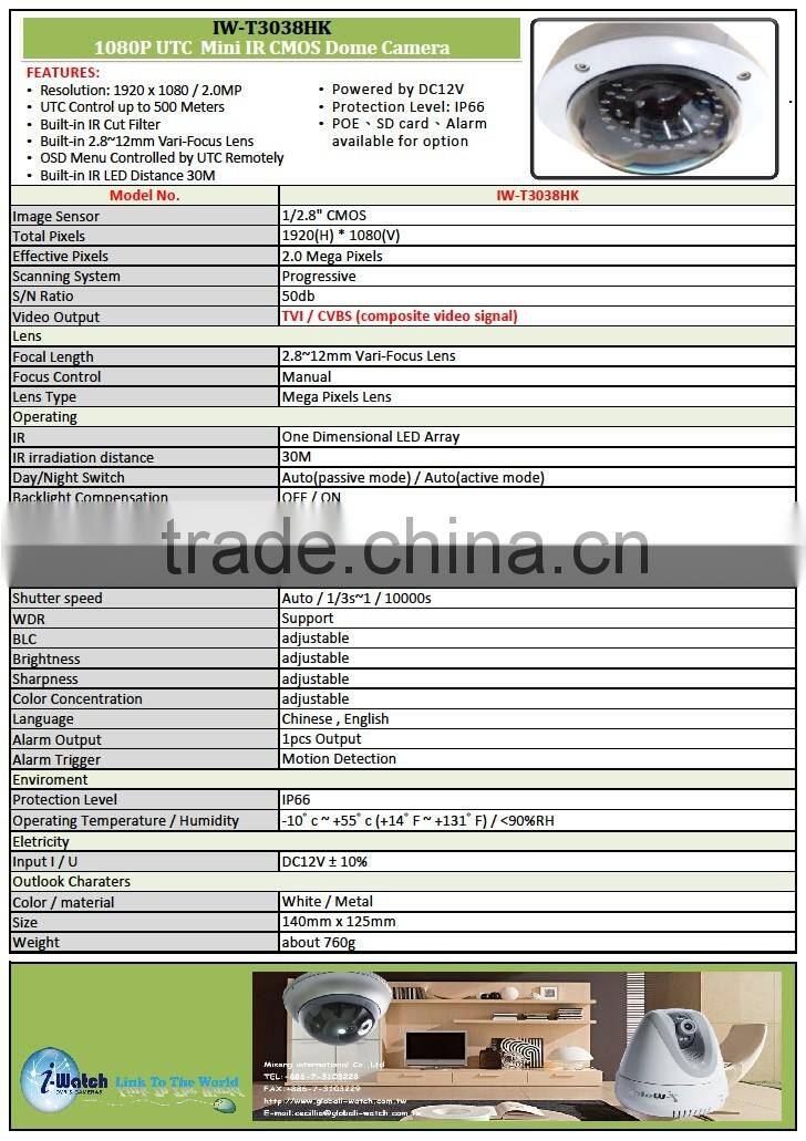 IW-T3038HK HD 2MP DC12V Power Supply TVI CCTV Camera