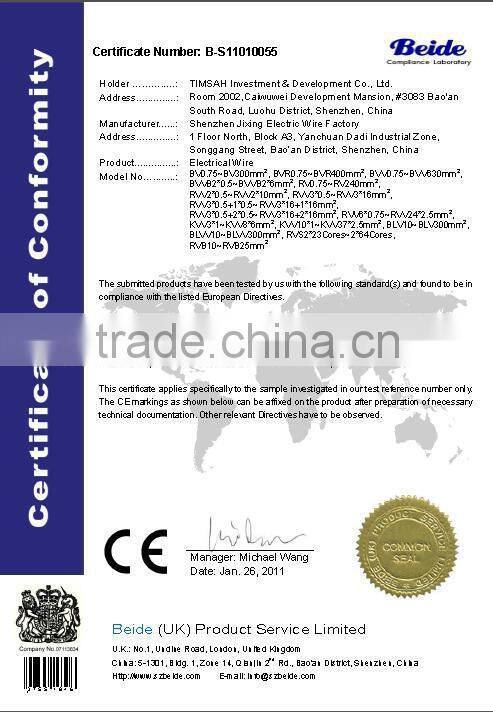 high quality 1.5 sqmm LSZH insulated pure Copper wire with Rohs ,CE certificates