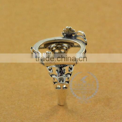 13*17.3mm 925 sterling silver antiqued silver vintage style oval flower bezel ring base blank supplies DIY findings 1223071