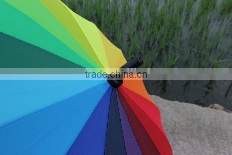 yiwu Straight and super strong rainbow umbrella with nylon material umbrella for adult,rainbow colorful umbrella
