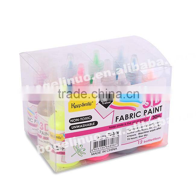 12 Colours 30ml 3D Waterproof Fabric Paint Wholesale